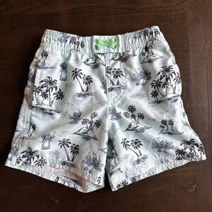Disney Store Stitch Boys Sz 5/6 Swim Pants Trunk Palm Trees Print Blue 3 Pockets